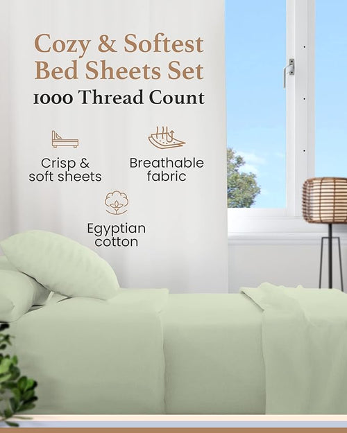 4 Pc Sage Twin Sheet Set for Twin Mattress, Egyptian Cotton Twin Bed Sheets for Twin Size Bed, Soft Breathable 16 Inch Deep Pocket Twin Bed Set - 1 Fitted Sheet, 1 Flat Sheet & 2 Pillow Case