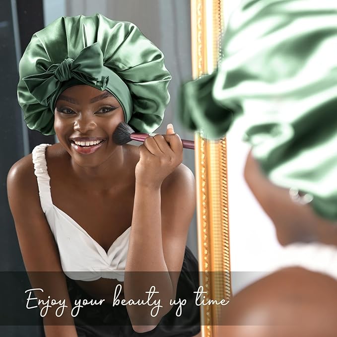 YANIBEST Silk Bonnet for Sleeping Women Adjustable Double Layer Satin Bonnet Reduce Friction Prevent Frizz Natural Curly Hair