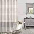 Awellife Farmhouse Shower Curtains for Bathroom,Grey Flax Texture Striped Shower Curtain with Tassels Boho Rustic Neutral 72x72