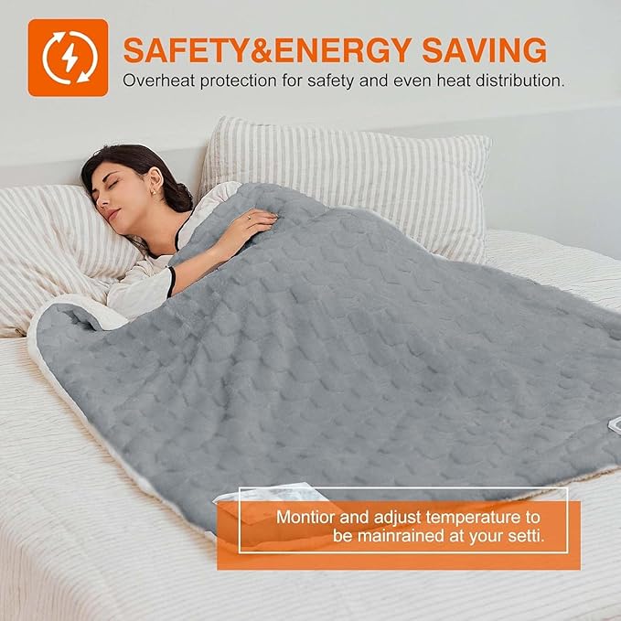 Electric Blanket, Heated Blanket with 6 Heat Levels & 10 Hours Auto Off, Soft Checked Flannel Fast Heating Blanket with ETL & FCC Certification (Gray, 72"X84")