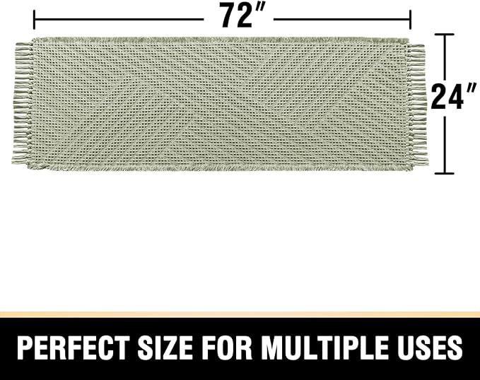 H.VERSAILTEX Waffle Bath Runner Rug Long Bath Mat Super Absorbent Boho Bath Rugs Non Slip Bath Runner for Bathroom Floor Machine Washable Dry Fast Bathroom Rugs with Tassels, 24" x 72", Sage