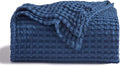 Bedsure Cooling Cotton Waffle Twin XL Blanket - Lightweight Breathable Blanket of Rayon Derived from Bamboo for Hot Sleepers, Luxury Throws for Bed, Couch and Sofa, Navy, 66x90 Inches