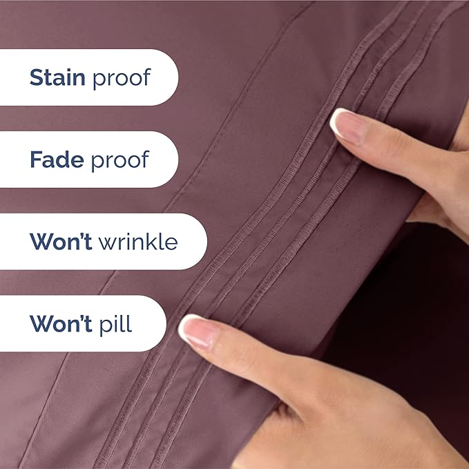 King Size 4 Piece Sheet Set - Extra Soft, Breathable & Cooling Sheets - Hotel Luxury Durable Bed Sheets for Women & Men - Deep Pockets, Easy-Fit & Wrinkle-Free Sheets - Cool Plum Oeko-Tex Bed Sheets