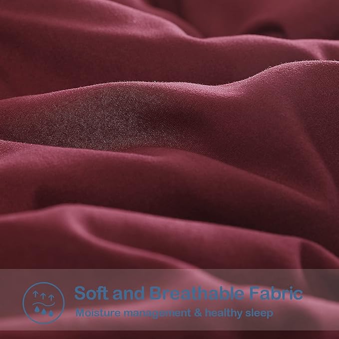 EASELAND Twin XL Down Alternative Comforter - Quilted Duvet Insert for All Seasons, Soft Lightweight with Corner Tabs, Summer Winter Warm Bedding, Burgundy 68×92 Inches