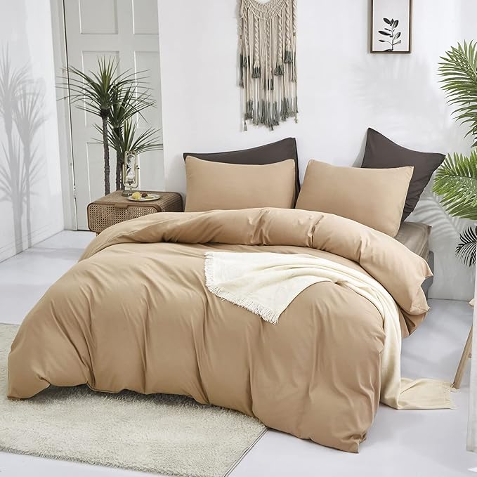 Cottonight Khaki Comforter Set King Beige Champagne Bedding Comforter Women Men Taupe Sand Color Quilts Blanket Soft Breathable Cozy Lightweight Modern Solid Dark Champagne Comforter Set All Season