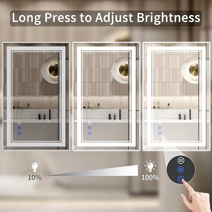 28"x36" LED Bathroom Mirror with Lights, Anti-Fog, Backlit + Front Lit, Dimmable, Led Vanity Mirror for Wall, Lighted Bathroom Mirror, 3 Colors, Shatter-Proof Tempered Glass