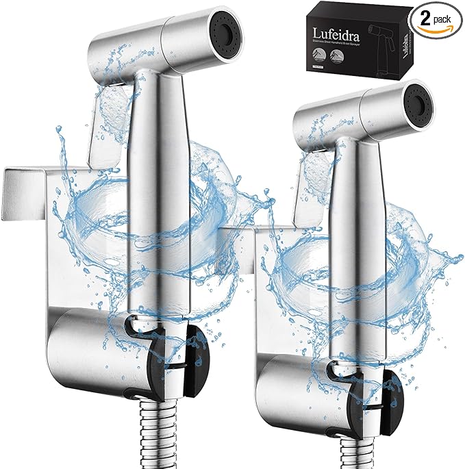 Handheld Toilet Bidet Sprayer for Toilet-Adjustable Water Pressure Control with Bidet Hose for Feminine Wash, Stainless Steel Brushed Nickel Cloth Diaper for Baby Wash (Stainless Steel, 2 Pack)