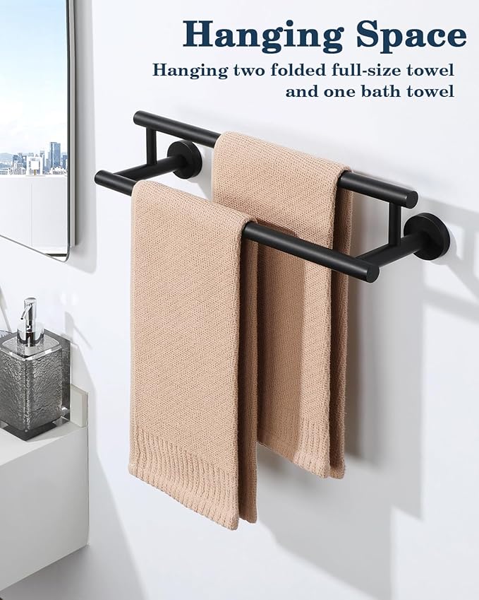 Alise Double Bath Towel Bars Towel Racks for Bathroom Lavatory,Wall Mount Towel Holder SUS304 Stainless Steel Towel Hanger Rail 16 Inch,GYT6902-400-B Matte Black