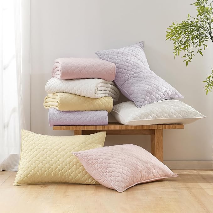 HORIMOTE HOME Quilt King Size Lavender(Light Purple), Lightweight Quilt for Summer, Ultra-Soft Microfiber Modern Style Quilted Clouds Pattern Bedspread Quit Set 3 Pieces(1 Quilt and 2 Pillow Shams)