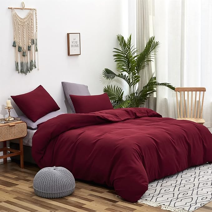 Cottonight Burgundy Comforter Cal King Claret Wine Red Bedding Comforter Set California King Women Dark Red Comforter Cotton Blanket Quilt Breathable Chic Modern Solid Comforter Set