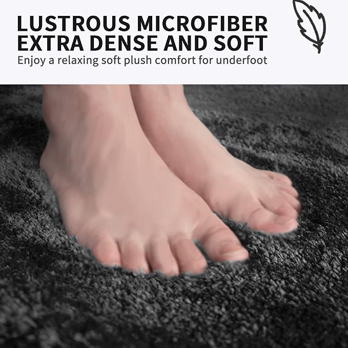 FIFU Bathroom Rugs 20" W x 32" L, Bath Mat for Bathroom, Bedroom, Laundry Room & Kitchen, Non-Slip Rubber Latex Backing, Extra Soft and Absorbent Microfiber Carpet, Machine Washable Rug, Black