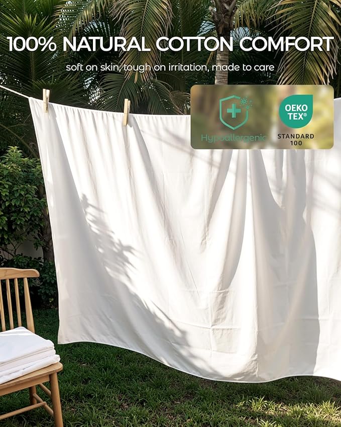 FAUNNA Zippered Mattress Encasement, 100% Cotton Bed Bug and Dust Mite Proof Mattress Protector, Hypoallergenic, Antibacterial Protection, Noiseless Zipper, Six-Sided Cover (Twin XL 12" Deep)