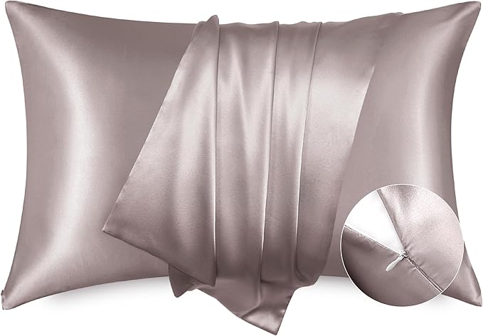 Bedsure Satin Pillowcase with Zipper, Similar to Silk Pillow Cases 2 Pack, Satin Pillow Cases King, Silky & Soft Bedding Pillow Covers for Hair and Skin, Gifts for Women Men, Dusty Rose, 20x36 Inches