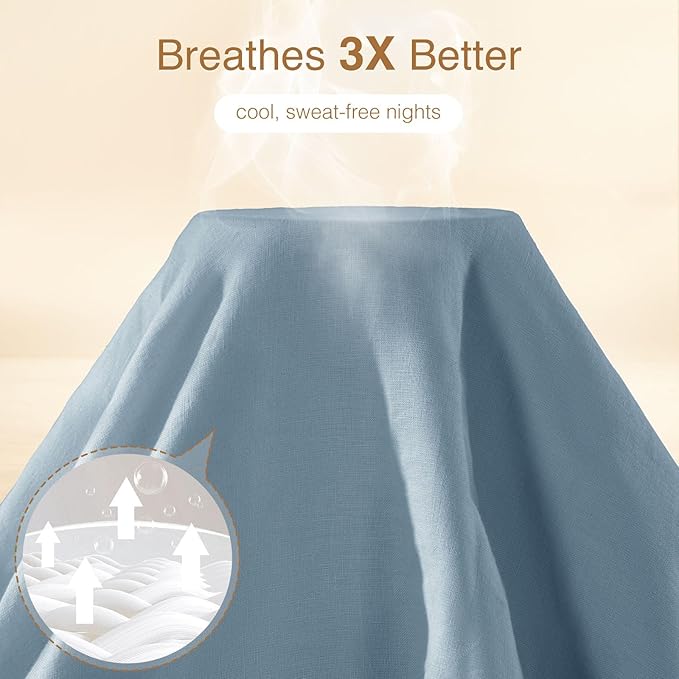 SONORO KATE 100% French Linen Duvet Cover Queen Size, Soft Breathable for Hot Sleepers, Moisture Wicking & Durable Cover Set - Zipper Closure & 4 Corner Ties Duvet Covers 3 Piece (Dusty Blue,Queen)