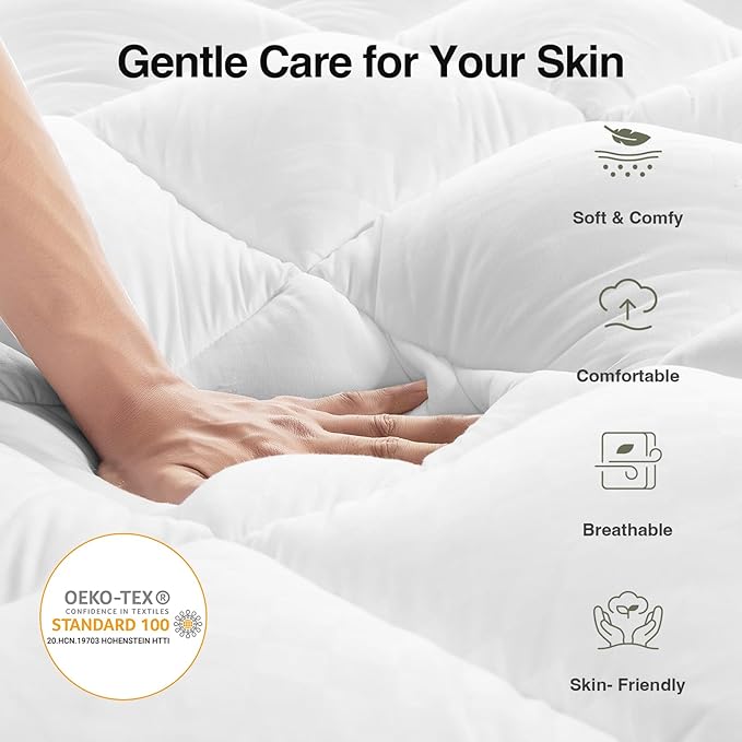 Novilla California King Mattress Topper, Extra Thick Pillow Top Mattress Pad with Down Alternative, Breathable Mattress Cover with for 8-21", Machine Washable Fitted Mattress Protector – Green-White
