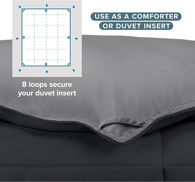 Bare Home King/California King Comforter - Reversible Colors - Goose Down Alternative - Ultra-Soft - Premium 1800 Series - All Season Warmth - Bedding Comforter (King/Cal King, Black/Grey)