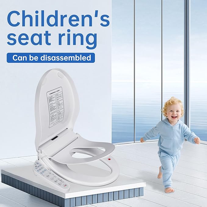 KERDE P30BR Electric Bidet Toilet Seat with Child Seat - Dual Control (Side Panel & Remote), Warm Water Wash, Heated Seat, Warm Air Dryer, LED Night Light, Universal Fit for Elongated Toilets