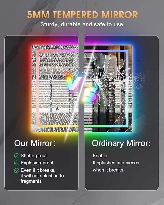 oneup 40x36 Inch Bathroom Mirror with Lights,RGB Color Changing LED Bathroom Mirror,Anti-Fog Wall-Mounted Vanity Mirrors,Smart Dimmable Multicolor Lighted,IP54 Waterproof (Horizontal/Vertical)