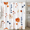 Gibelle Watercolor Floral Shower Curtain, Retro Orange Navy Flower Shower Curtain for Bathroom, Modern Minimalist Aesthetic Waterproof Fabric Shower Curtain Set with Hooks 72x72 Inch
