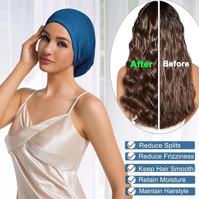 Sleep Cap Bonnet for Sleeping Black Women Men, Adjustable Cooling Lining Bonnets for Curly Hair Wrap Braids Beanie Night Hat