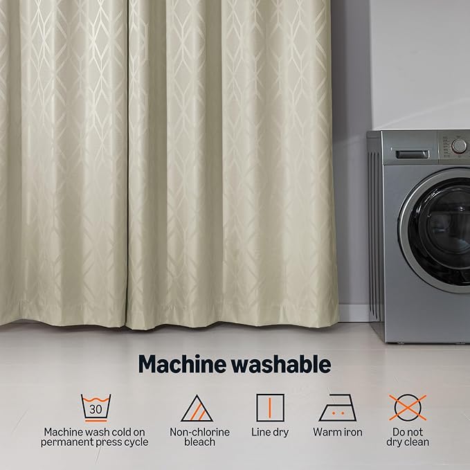 Amazon Basics Jacquard 2-Piece 100% Blackout Curtains, Living Room and Bedroom Drapes, Thermal Insulated Window Treatment, 42"x72", Beige