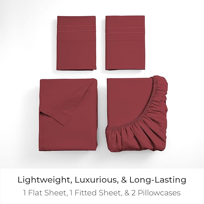 Mellanni Queen Sheets Set - 4 PC Iconic Collection Bedding - Hotel Luxury, Extra Soft, Cooling Bed Sheets - Wrinkle, Fade, Stain Resistant (Queen, Brick Red)