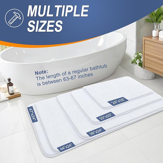 OLANLY Thick Memory Foam Bath Mat Rug 47x20, Extra Soft Absorbent Bathroom Rug, Quick Dry Bath Mats, Non-Slip, Machine Washable Carpet for Bathroom, Tub and Shower, Home Decor Accessories, White