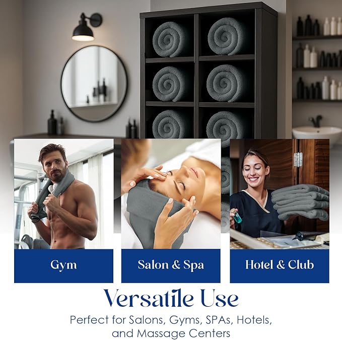 DAN RIVER 100% Cotton Salon Towels Set – 16x26 inches, Pack of 24, Highly Absorbent and Quick-Dry Towels for Hand, Salon, Spa, Beauty, Gyms and Home Hair Care, Grey