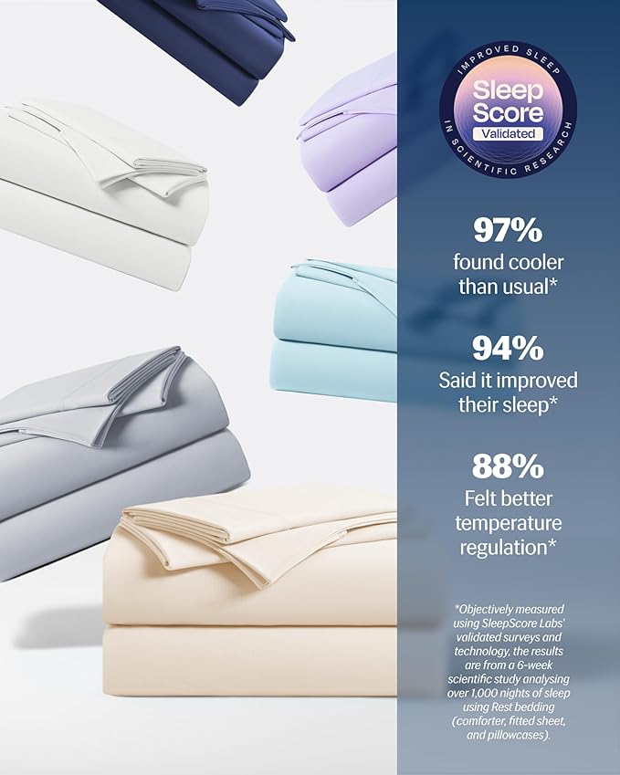 REST® Evercool®+ Starter Sheet Set, Queen, Ivory, Breathable Bed Sheets for Hot Sleeper and Night Sweats, with Pillowcases, with Ionic+ Self-Cleaning Silver Yarn for Sensitive Skin, 3PCS No Flat Sheet