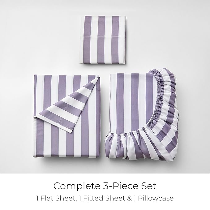 Mellanni Twin Sheets Set - 3 PC Iconic Collection Bedding - Hotel Luxury, Extra Soft, Cooling Bed Sheets - Wrinkle, Fade, Stain Resistant (Twin, Oxford Stripe Hazy Lilac)
