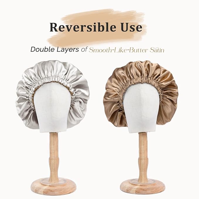 YANIBEST Adjustable Silk Bonnet Double Layer Satin Bonnet Hair Bonnet for Sleeping Bonnets for Women Hats Curly Natural Hair, Ash Grey