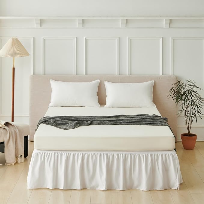 Bed Skirt Queen Size Ruffled Bed Skirt with Split Corners, Queen Bed Skirts 12 Inch Drop, Queen Size Bed Skirting with Platform, White, 12'' Queen