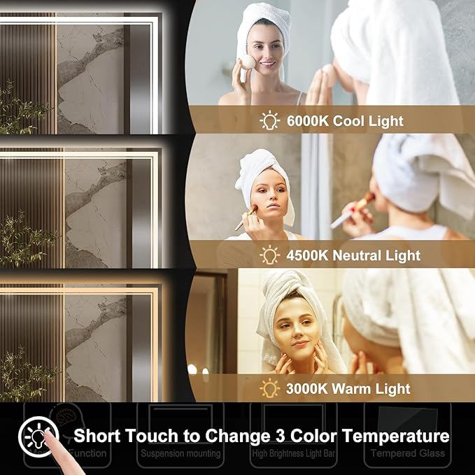 84x40 Inch LED Bathroom Mirror with Frontlit & Backlit（Independent Control）, Lighted Mirror for Bathroom Wall with 3-Color Dimmable & Anti-Fog, Vanity Mirror with Lights