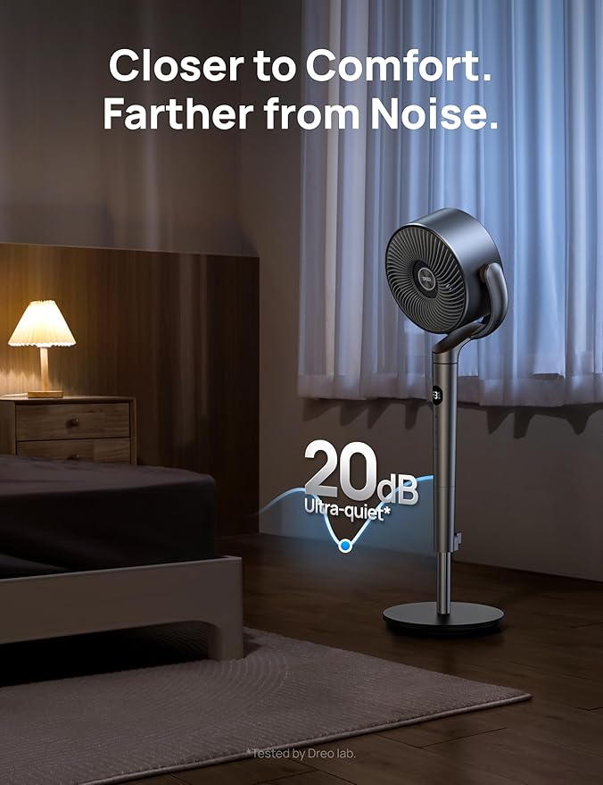 Dreo Fan for Bedroom, 120°+120°Omni-directional Oscillating Fan, DC Motor, 20 dB Quiet Standing Pedestal Fans, 90ft, 8 Speeds, 3 Modes Circulator with Remote, 35-40" Adjustable Height, 8H Timer