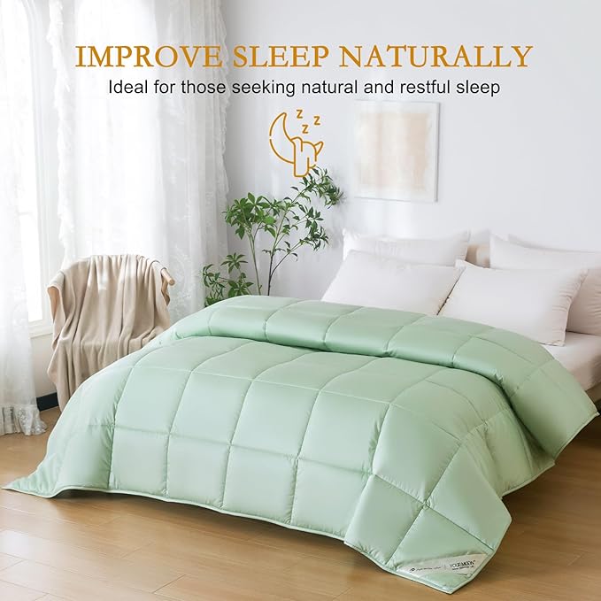 YOUR MOON Luxurious All Season Wool Comforter King Size, 100% Natural Australian Wool Filling, Hypoallergenic Comforter Duvet Insert, Noiseless Cotton Shell (Green)