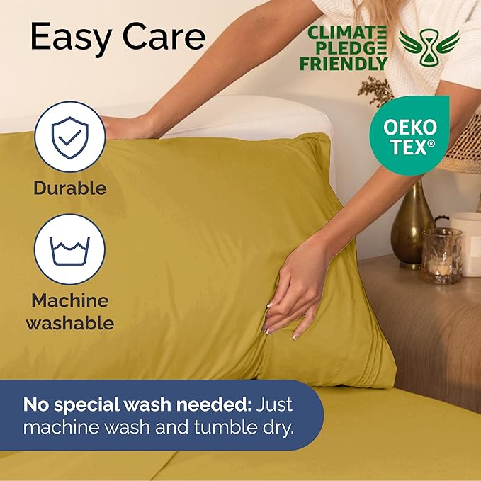 Queen Size 4 Piece Sheet Set - Extra Soft, Breathable & Cooling Sheets - Hotel Luxury Durable Bed Sheets for Women & Men - Deep Pockets, Easy-Fit & Wrinkle-Free Sheets - Mustard Oeko-Tex Bed Sheet Set