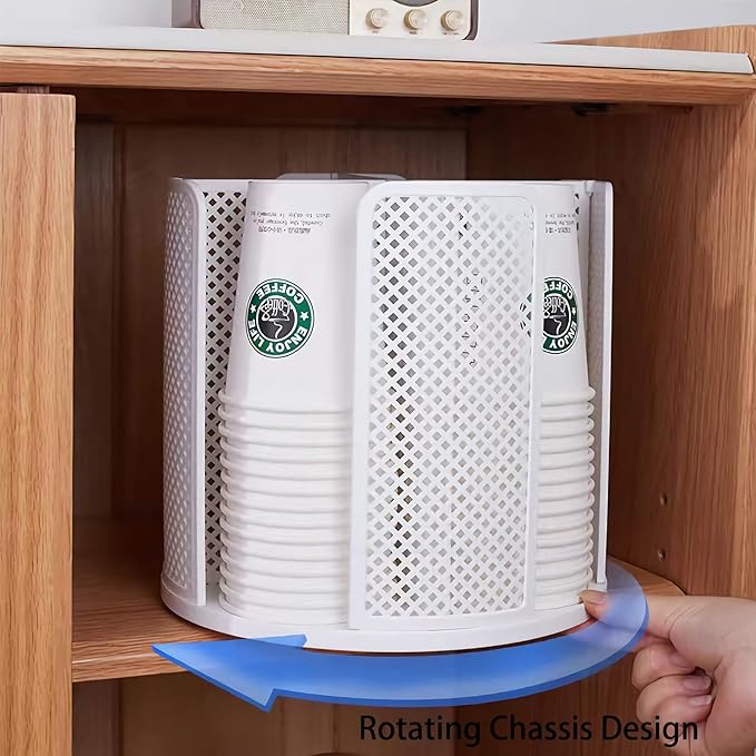 Paper Cup and Lid Holder Plastic Cup Storage Organizer Coffee Cup Dispenser for Countertop, Breakroom, Bathroom, Coffee Station, Bar, Buffet, Kitchen Cabinet - White