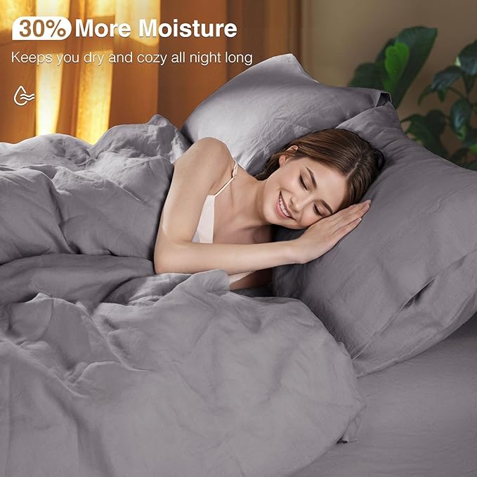 SONORO KATE 100% French Linen Duvet Cover Full Size, Soft Breathable for Hot Sleepers, Moisture Wicking & Durable Cover Set - Zipper Closure & 4 Corner Ties Duvet Covers 3 Piece (Dark Grey,Full)