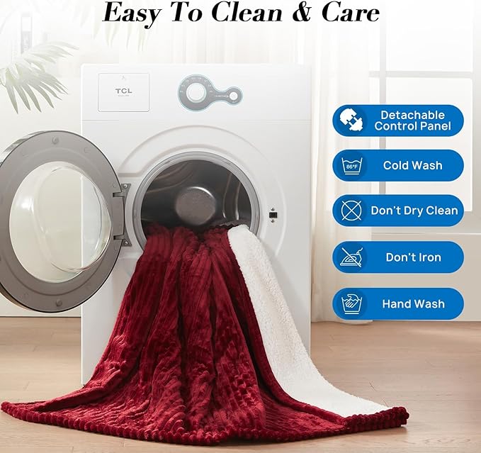 Westinghouse King Size Heated Blanket, Soft Flannel to Sherpa Reversible Electric Blanket King Size with 10 Heating Levels & 1-12 Hours Auto Shut Off, Machine Washable, (100" x 90", Red)