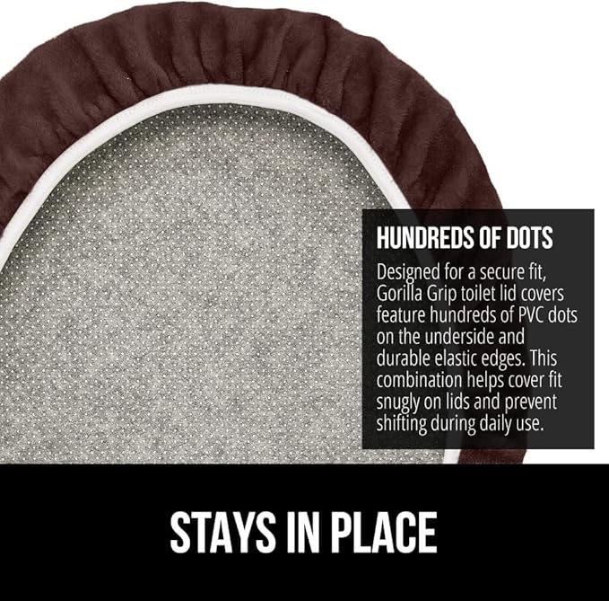 GORILLA GRIP Thick Memory Foam Bathroom Toilet Lid Seat Cover, Soft Velvet Topside, Machine Wash, Plush Cushioned Covers Fits Most Size Lids, Decorative Bath Room Accessories, 19.5x18.5, Brown