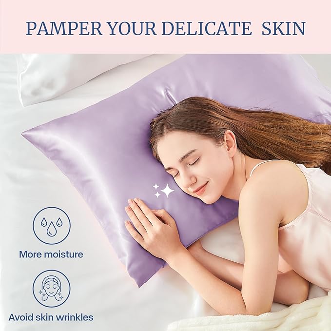 BEDELITE Satin Pillowcase for Hair and Skin, Super Soft and Cooling Similar to Silk Pillow Cases 2 Pack with Envelope Closure, Gift for Women Men(20"x36" King Size, Lavender)