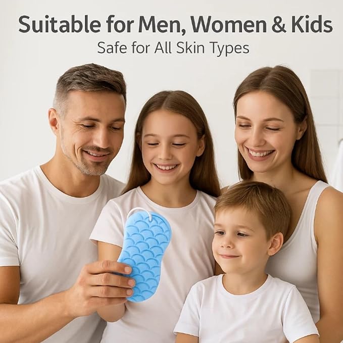 Skin Scrubber Exfoliator - 3D Super Soft Body Scrub Sponge for Dead Skin Removal, Reusable Skin-Friendly Exfoliator Also a Gentle Bath Sponge for Baby, for Adults, Kids & Pregnant Women (2Blue+2pink)