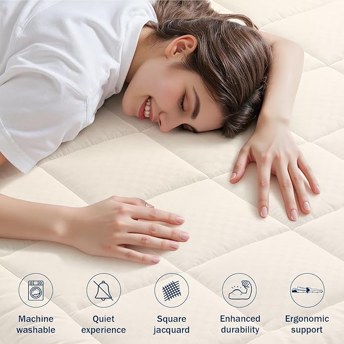 OLANLY Full Quilted Fitted Mattress Pad – Soft Pillow Top Mattress Topper, Down Alternative Fill, Cooling Comfort Breathable Mattress Cover, Machine Washable Deep Pocket Mattress Protector, Ivory