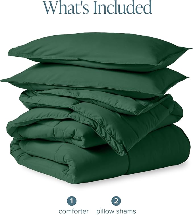 Bare Home Comforter Set - Queen Size - Ultra-Soft - Goose Down Alternative - Premium 1800 Series - All Season Warmth (Queen, Forest Green)