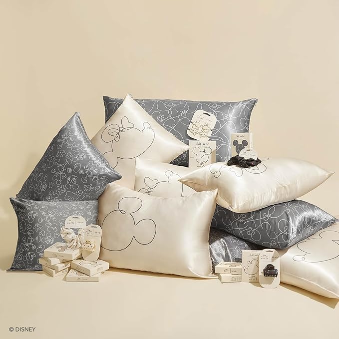 Kitsch & Disney Mickey Mouse Satin Pillowcase with Zipper Softer Than Silk, Cooling Pillowcase for Hair & Skin, Wrinkle-Free, Washable, Queen/Standard (19x26)