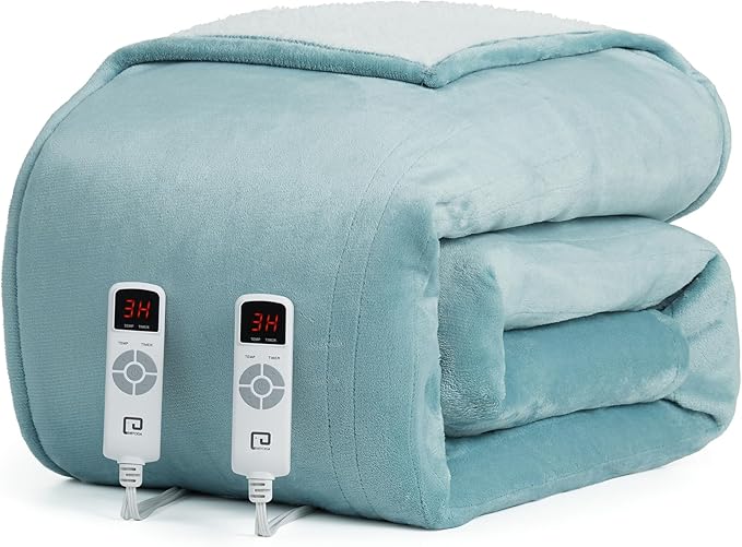 EHEYCIGA Electric Blanket Queen Size - 9 Heating Levels, 10 Hour Auto Off, Soft Cozy Sherpa, Dual Control, Fast Heating, 84 x 90 Inches