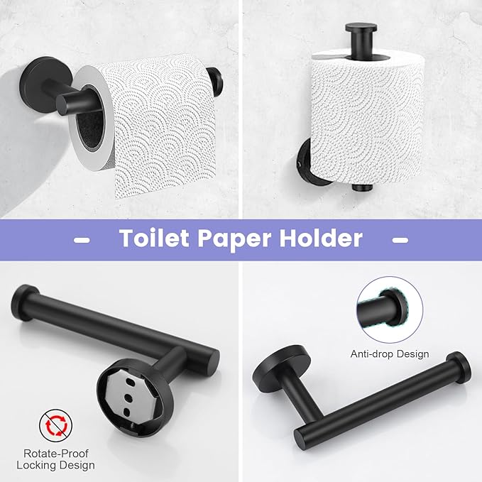 YACVCL 5 Pieces Bathroom Hardware Set Black, 27.5 Inch Towel Holder for Bathroom Wall SUS304 Stainless Steel, Matte Black Bathroom Accessories Wall Mounted, Bathroom Towel Holder Set, Towel Rod