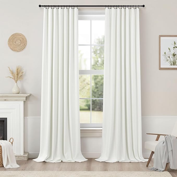 102 Inch Blackout Curtains 2 Panel Set Length Modern Decorative Dark Out Curtain for Bedroom Heat Cold Blocking Window Thermal Insulating Ceiling Drape for Living Room 102 Inches Long Ivory Off White