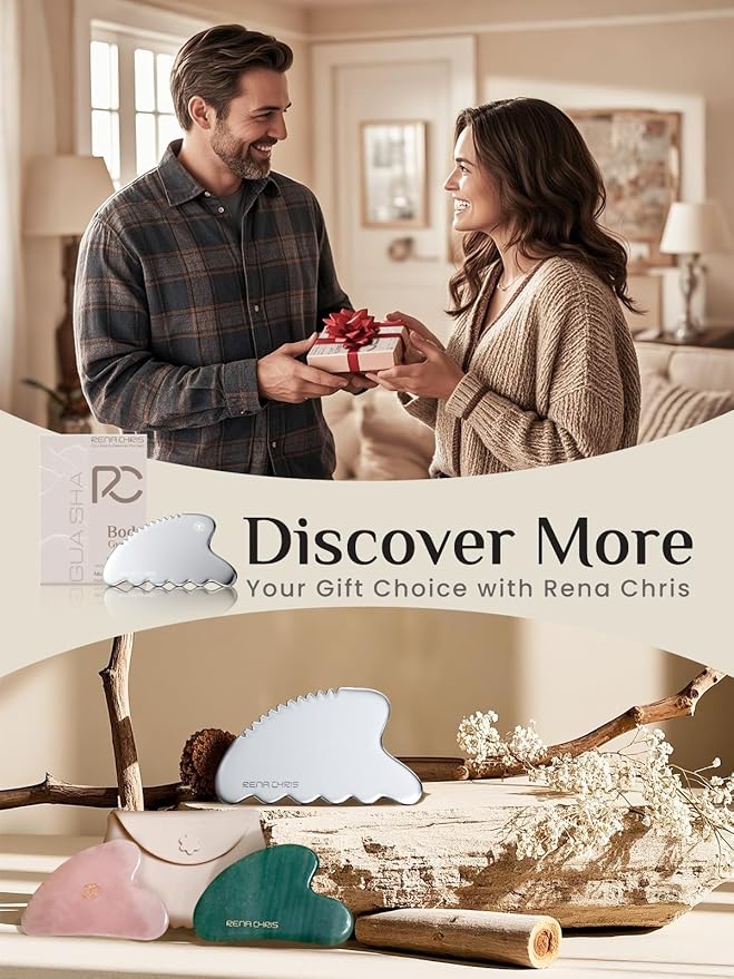 Rena Chris Body Gua Sha Tools, Stainless Steel Guasha Tool, Manual Massage Sticks for Jawline Sculpting and Puffiness Reducing, Whole Body Skin Care Massager (Silver)