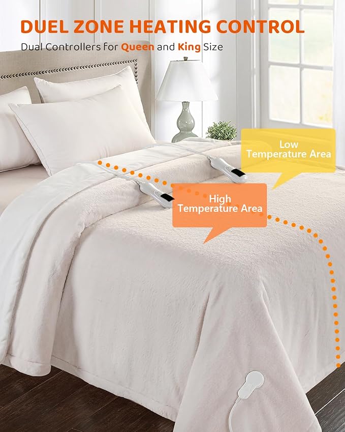 Heated Blanket Electric Blanket Queen Size, Super Soft Cozy Upgraded Flannel Heating Blanket with 9 Heating Levels & 1-9 Hours Auto Off, Fast Heat & Overheat Protection, 84" x 90", Blush White